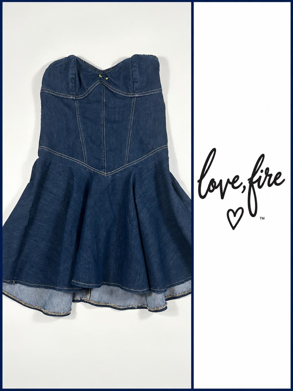 NWT Love, Fire Denim Corset Tube Dress L Strapless Fit & Flare Mini Y2K